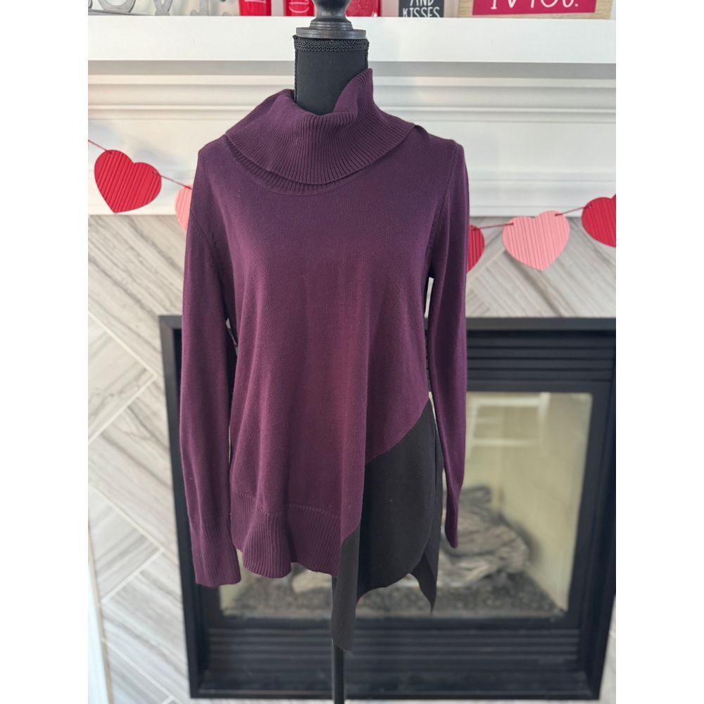 Calvin Klein Cowl Neck Tunic Sweater Asymmetrical‎ Hem Long Sleeve Purple Size M